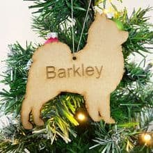 POMERANIAN Wooden Christmas Tree Dog Ornament engraved with your Dog's name